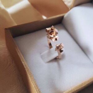 18K Rose Gold Ring, Cubes Ring, Geometric Ring, Triangle Ring, Gold Open Ring, Gold Faceted Ring, Alternative Ring, Gift For Her, Woman Ring image 4