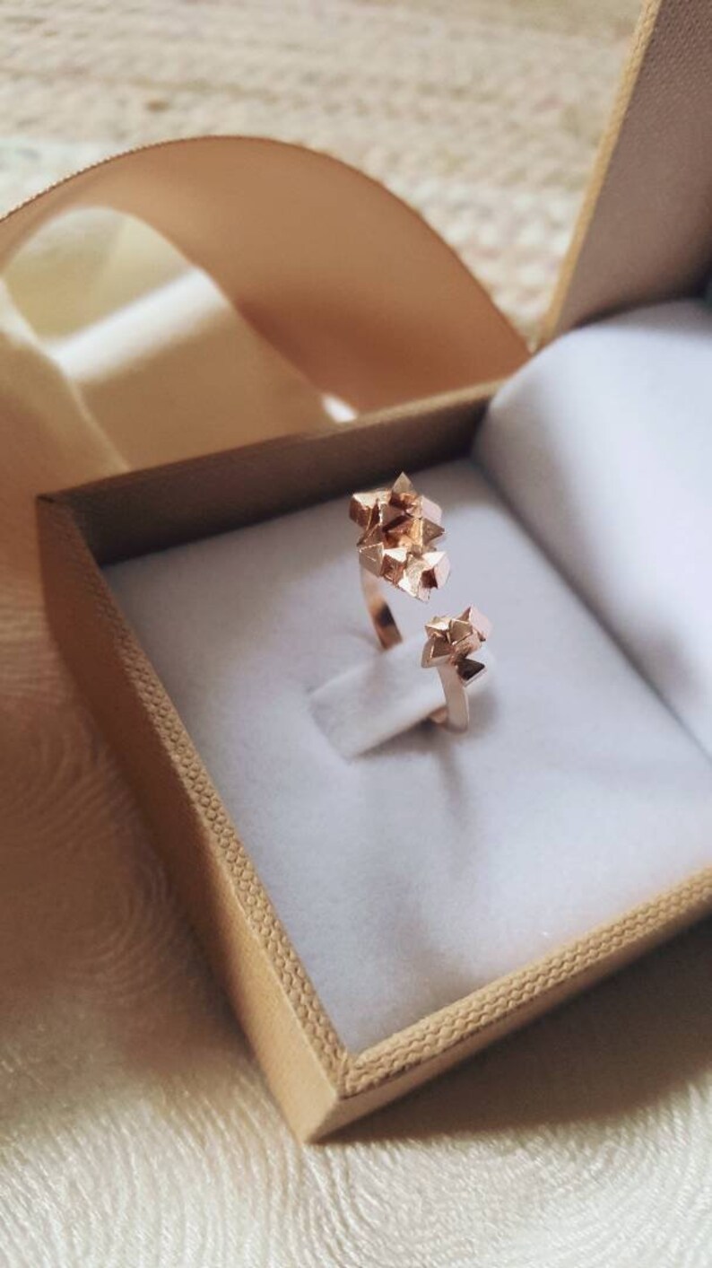 18K Rose Gold Ring, Cubes Ring, Geometric Ring, Triangle Ring, Gold Open Ring, Gold Faceted Ring, Alternative Ring, Gift For Her, Woman Ring image 4