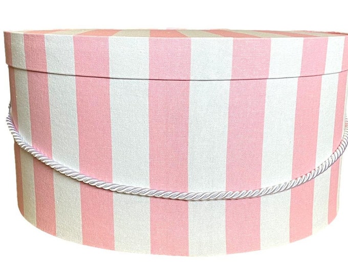 Large 17”x8” Hat Box in Pink and White Stripe Fabric