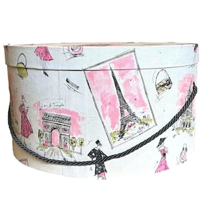 Large 16”x8” Hat Box in French Themed Fabric