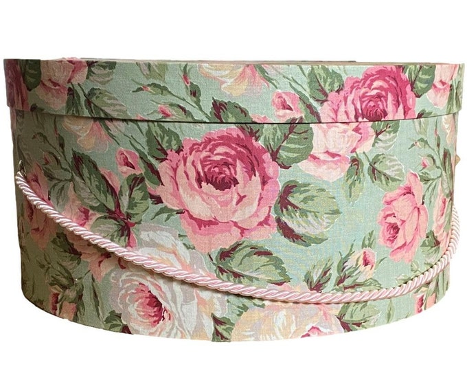15”x7” Hat Box in Pink and Green Floral Fabric