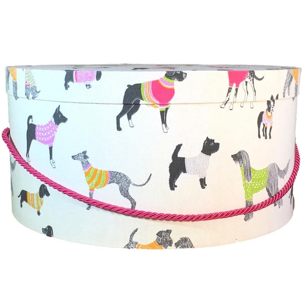 15”x8” Hat Box in Adorable Dogs in Sweaters Fabric