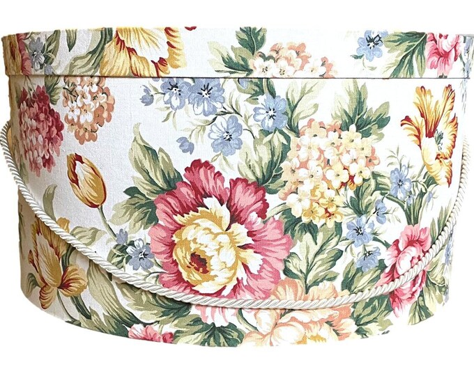 Extra Large 20”x10” Hat Box in Bright Floral with Tulips Fabric