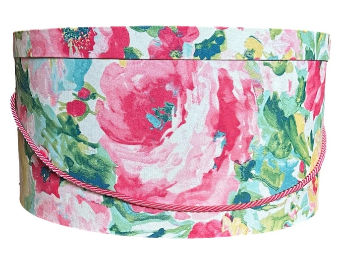 15”x8” Hat Box in Bright Colors Floral Fabric