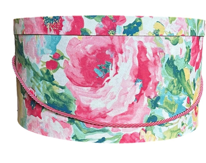15”x8” Hat Box in Bright Colors Floral Fabric