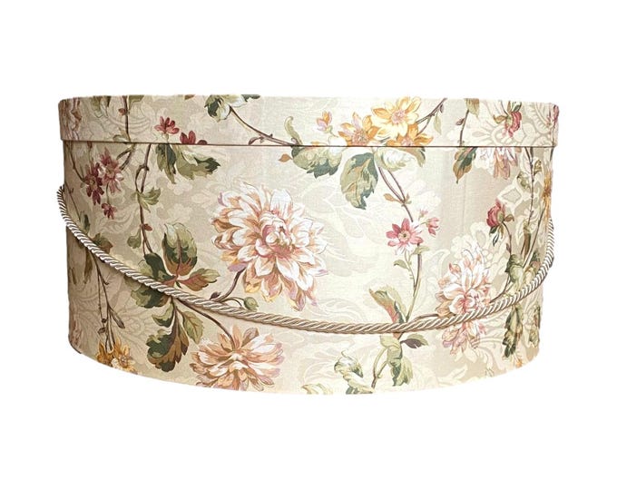 18”x8” Hat Box in Soft Sage English Garden Floral Fabric