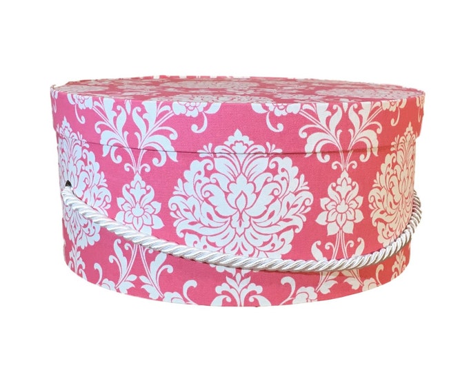 14”x7” Hat Box in Pink/Coral Damask Fabric