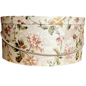 18”x8” Hat Box in Soft Sage English Garden Floral Fabric