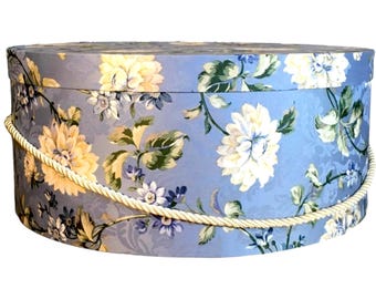 18”x8” Hat Box in Blue and White Floral Fabric