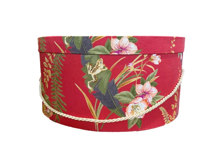 Large 17”X8” Hat Box in Coral Tropical Floral Fabric