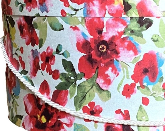 Extra Large 19”x9”Hat Box in Bright Watercolor Floral Fabric