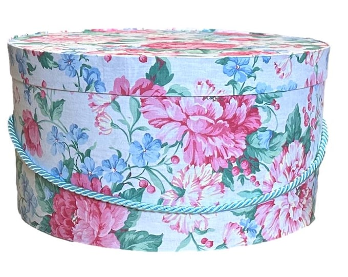 13”x8” Hat Box in Pink and Blue Floral Fabric