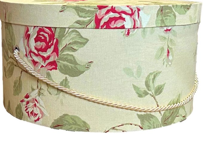 Large 16”x8” Hat Box in Yellow with Roses Floral Fabric
