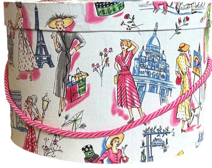 13”x8” Hat Box in Paris Ladies Fabric