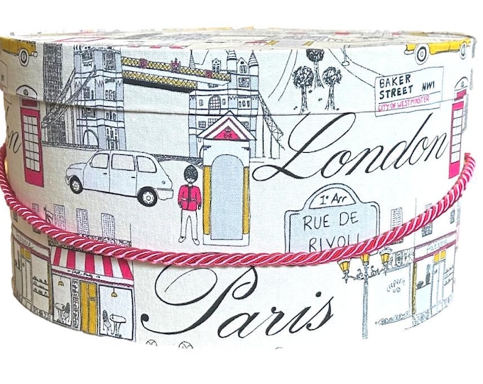 14”x7” Hat Box in Paris London and NYC Fashion Fabric