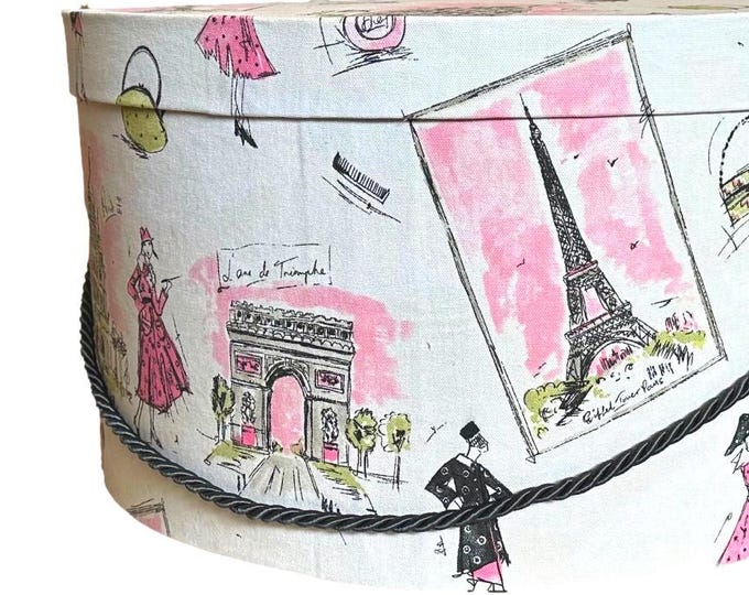 Large 17x9” Hat Box in French Themed Fabric
