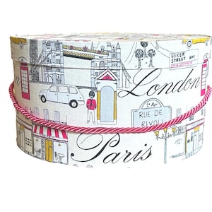 14”x7” Hat Box in Paris London and NYC Fashion Fabric