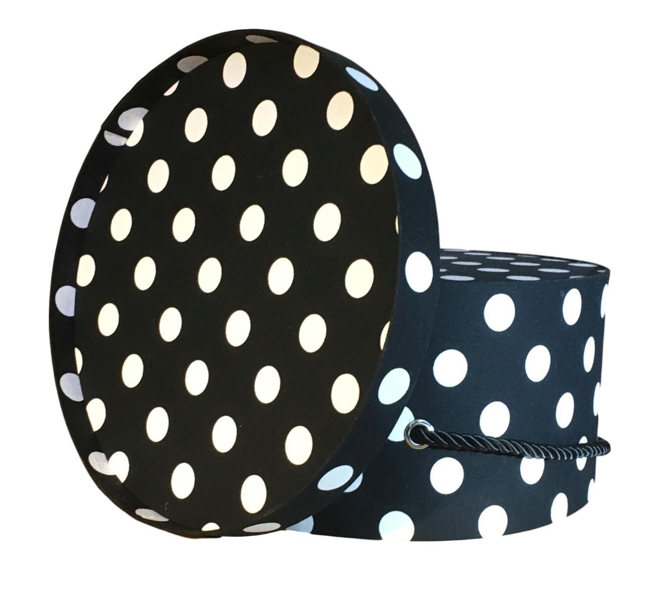 13” Hat Box in Black and White Polka Dot Fabric