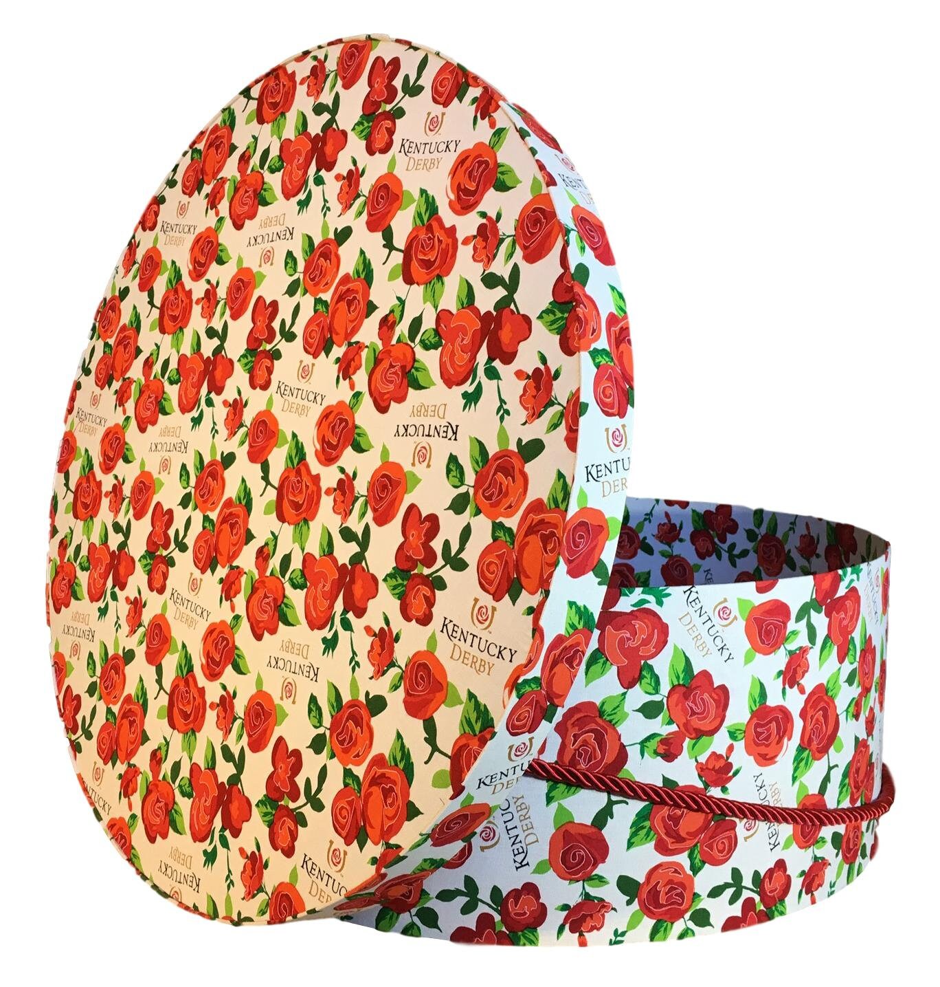 Large 16” Hat Box in Derby Red Roses on White Fabric