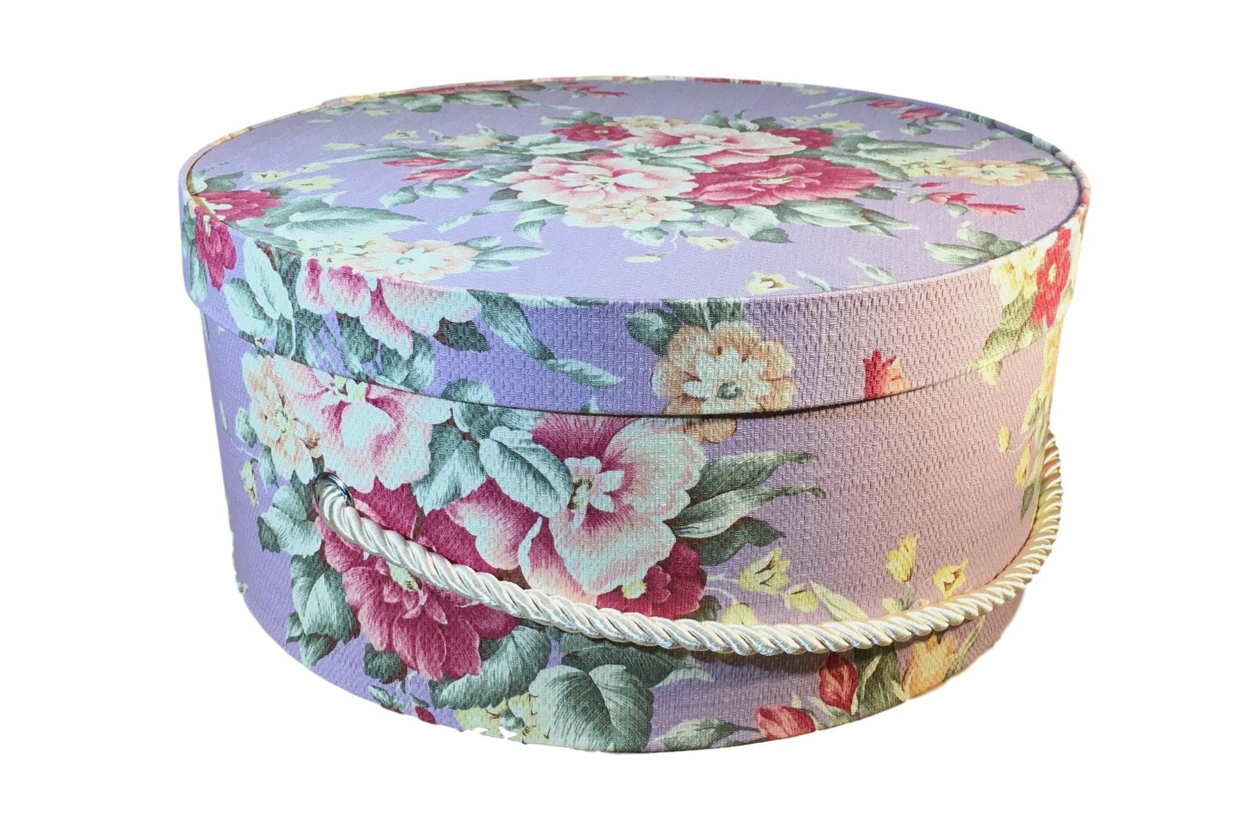 14” Hat Box in Vintage Purple Floral Fabric