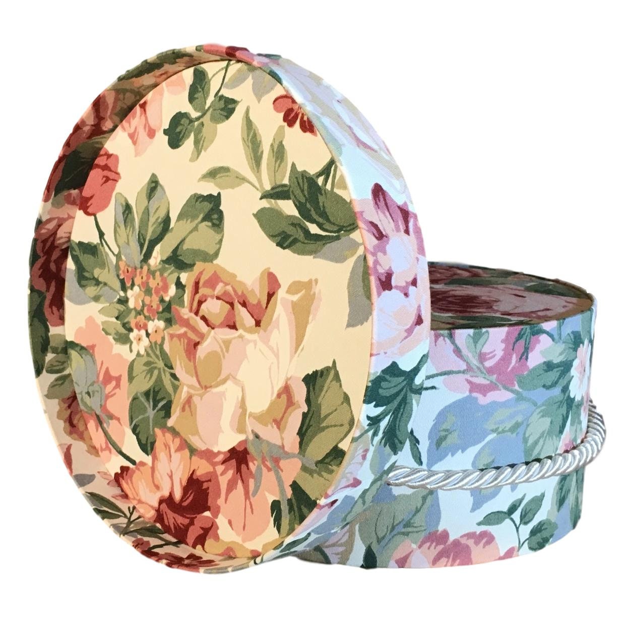 10” Small Hat Box in Burgundy Floral Fabric