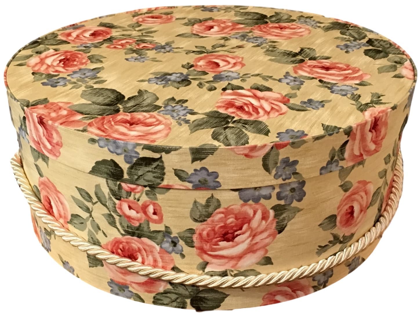 Large 16” Hat Box in Pink Rose Floral, Hat Boxes, Large Decorative Fabric Covered Boxes, Round