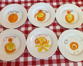Limoges Plates Whimsical Peeling of an Orange Porcelaine de Solange Set of Six