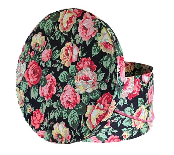 Extra Large 20x10 Hat Box in Pink Floral on Black Fabric 