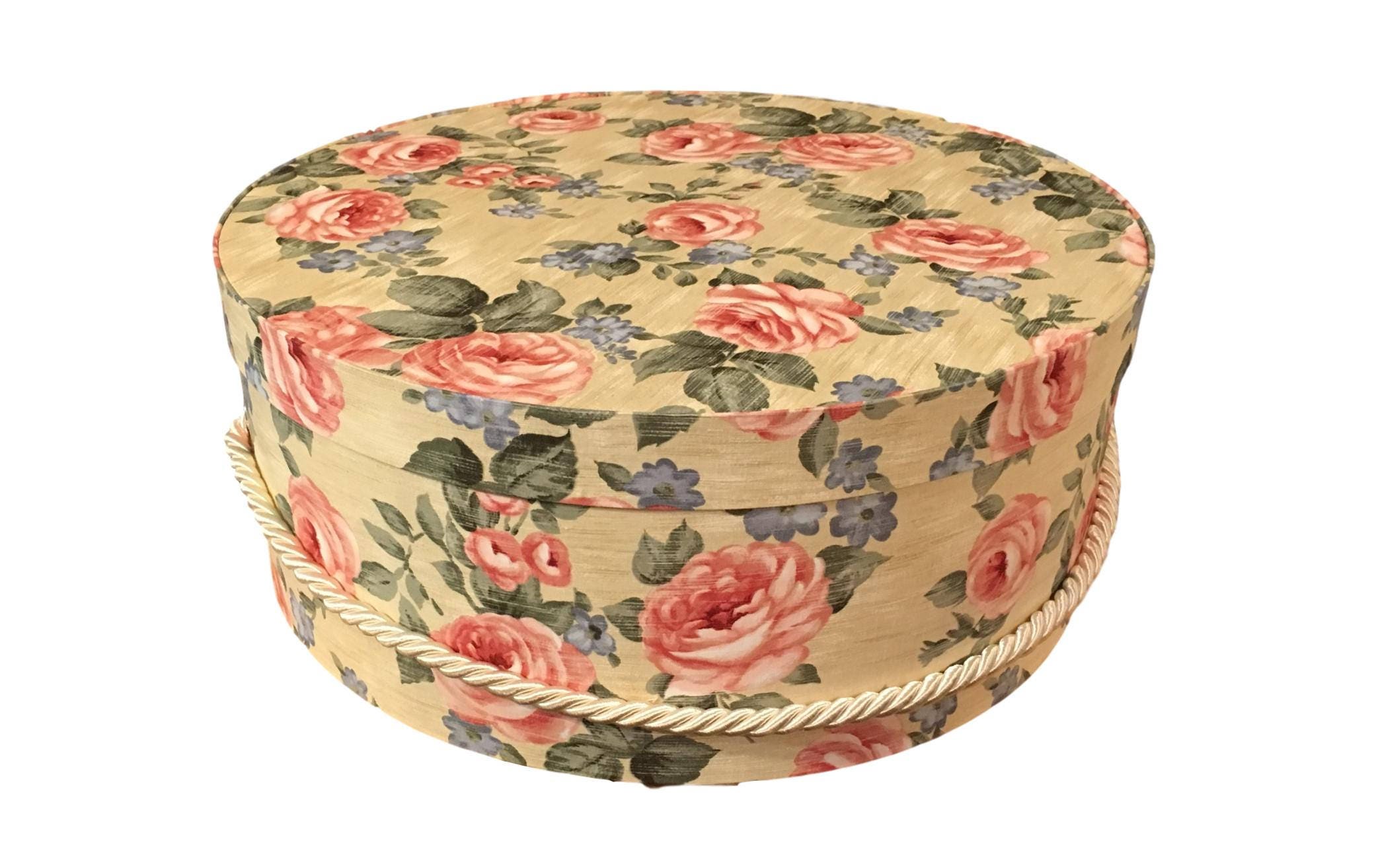 Large 16” Hat Box in Pink Rose Floral, Hat Boxes, Large Decorative