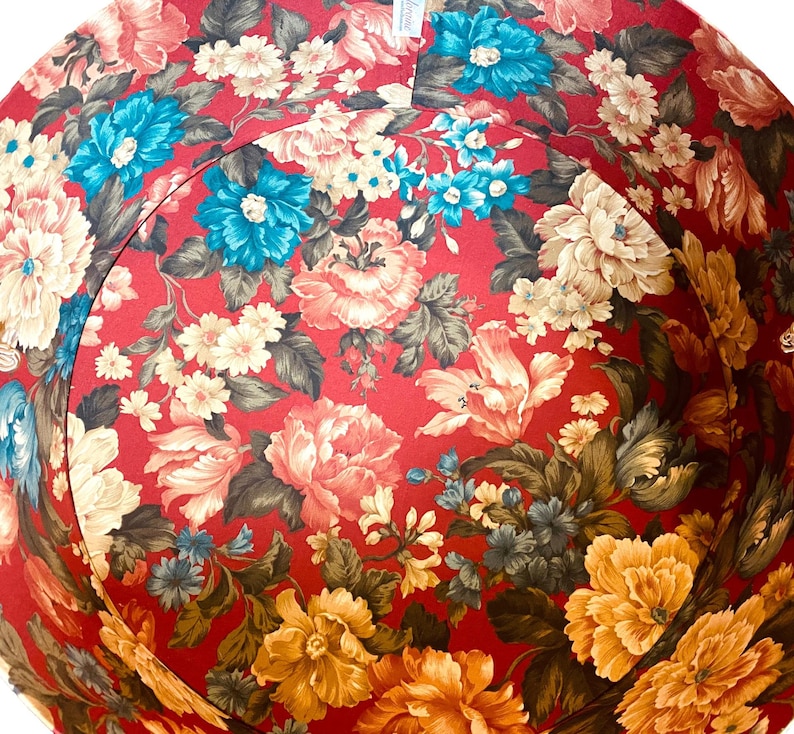 Extra Large 20X9 Hat Box in Red, Blue, Green, Ecru Floral Fabric image 5