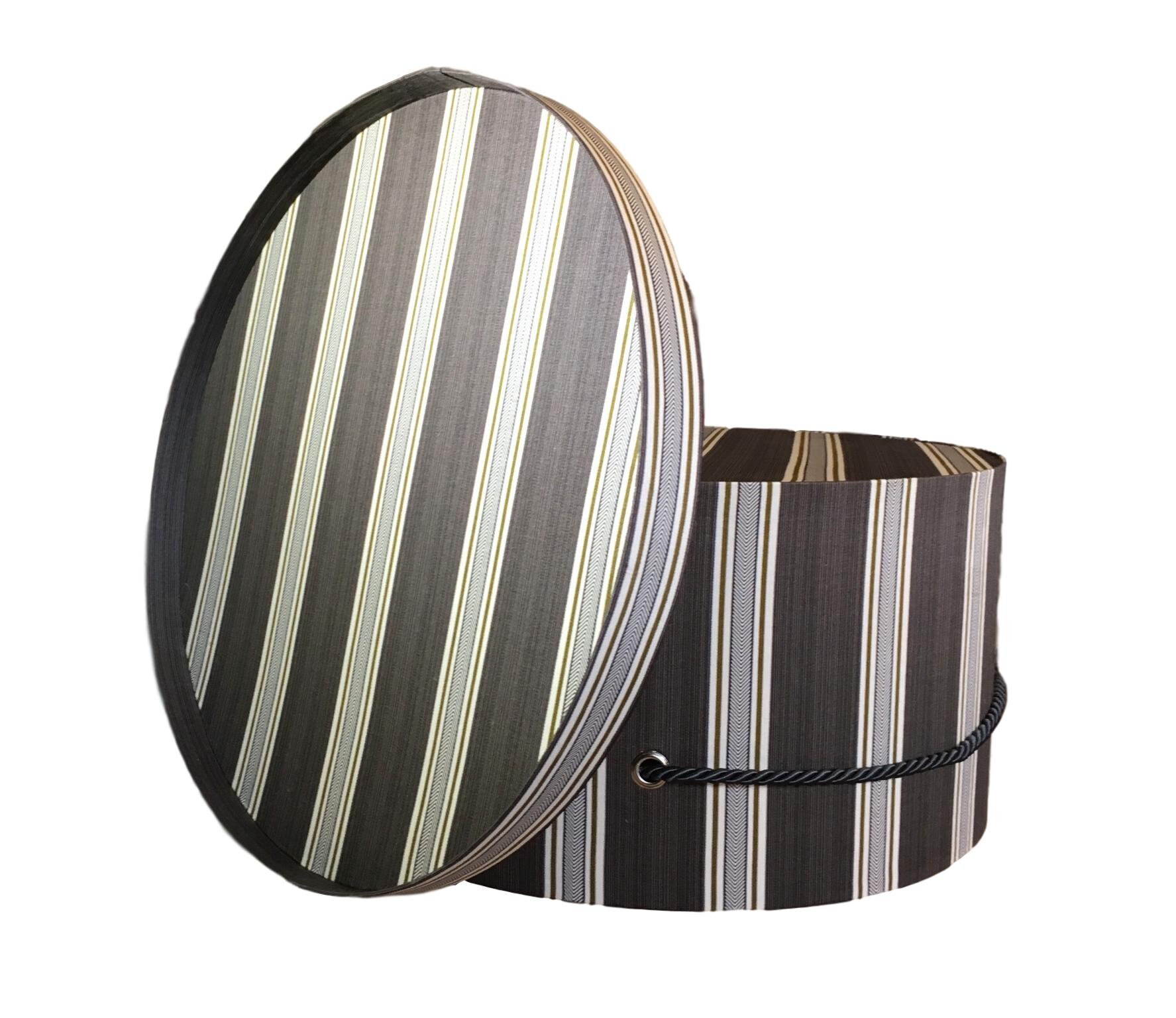 17” Men’s Hat Box in Grey Striped Fabric