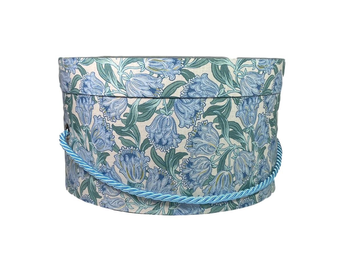 Small 11” Hat Box in Blue Tulip Fabric
