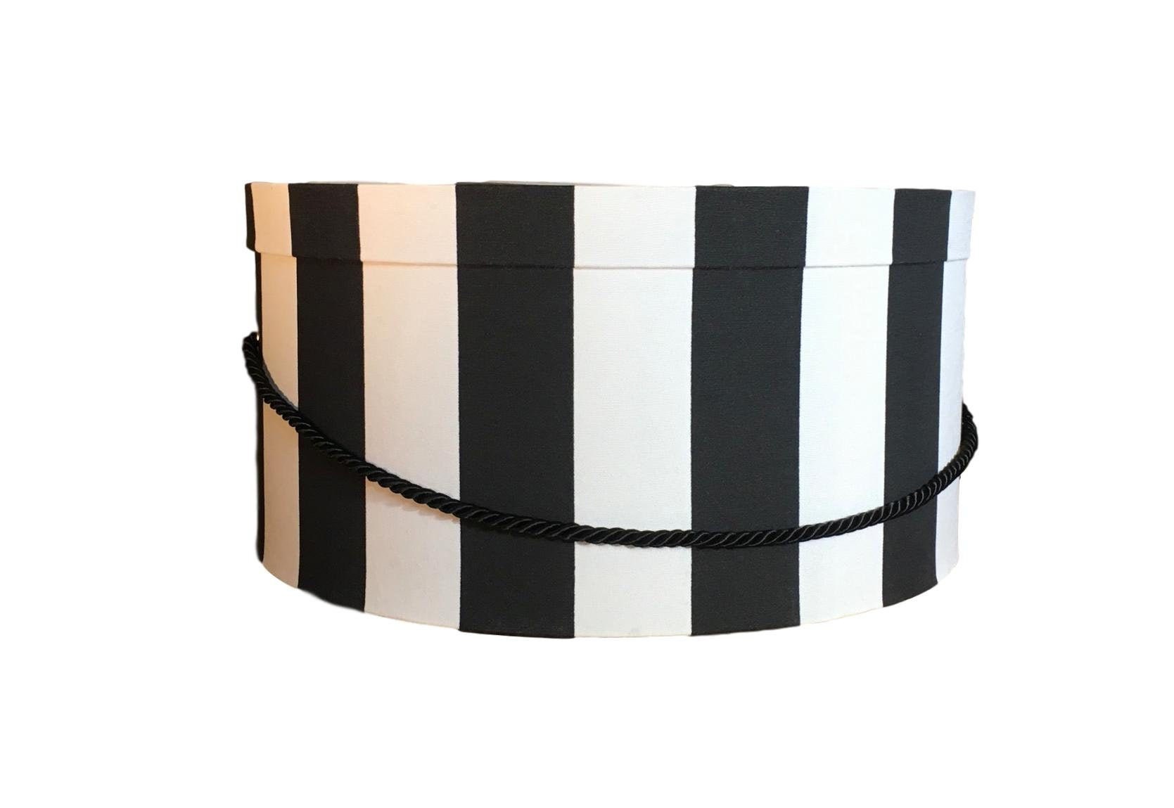 Large 17” Hat Box in Black and White Stripe Fabric