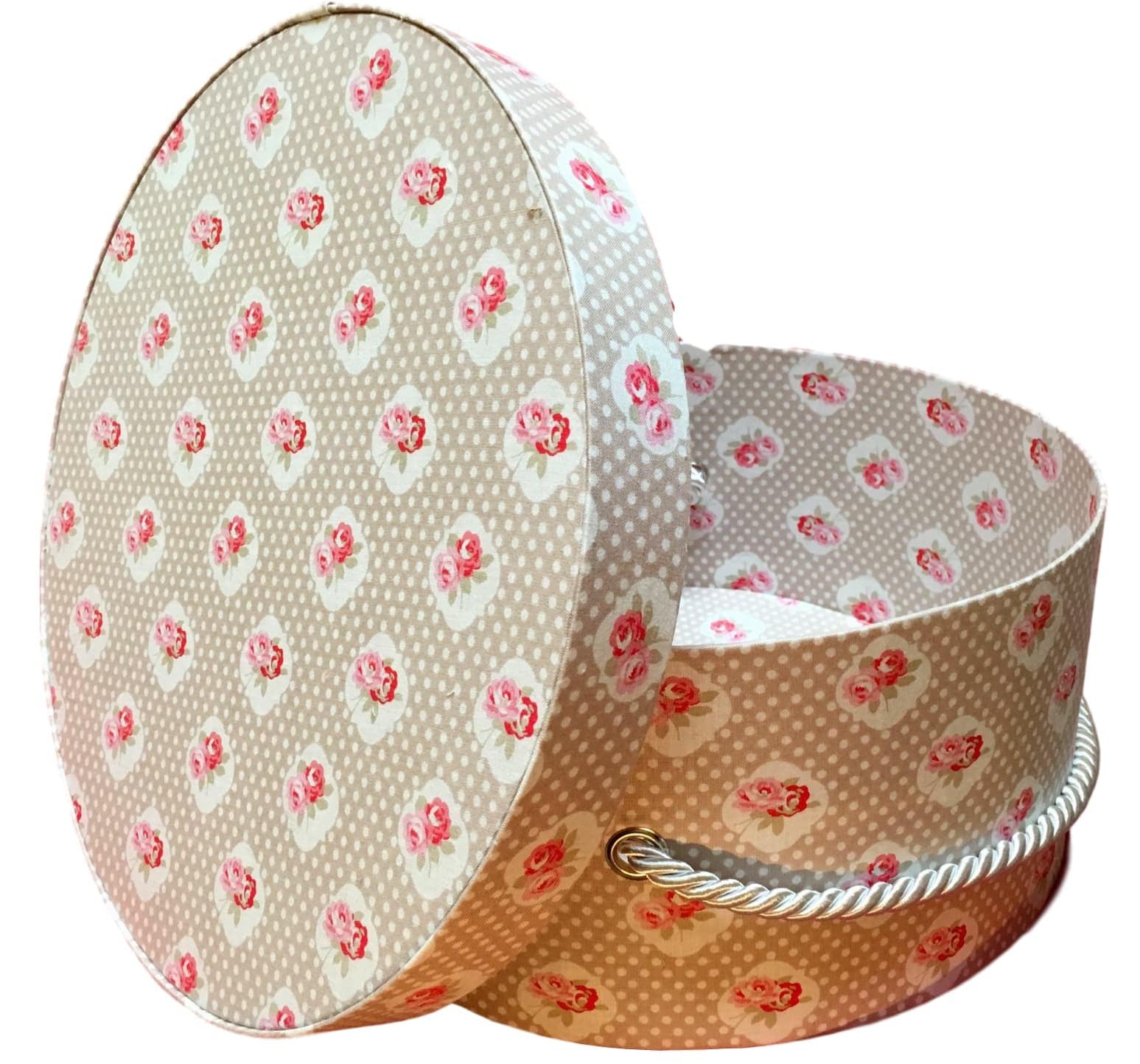 Hat Box in Tan Polka Dot Fabric, Large Decorative Fabric Covered Hat