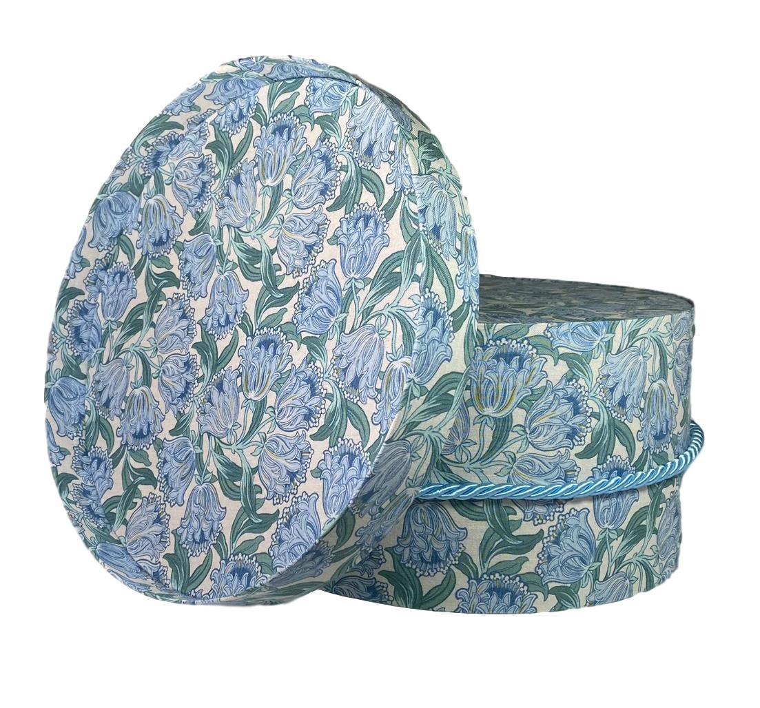 Small 11” Hat Box in Blue Tulip Fabric