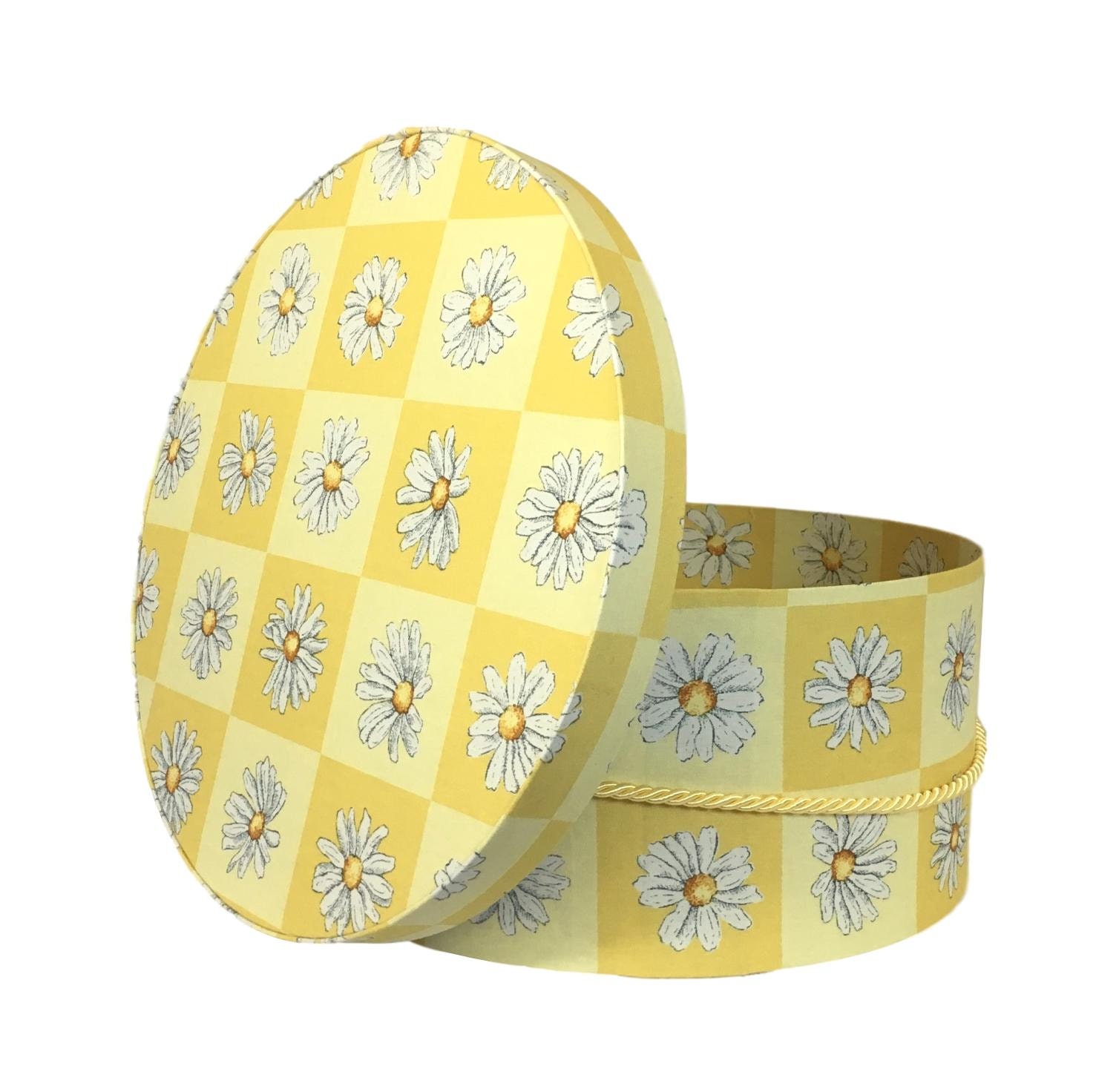 Large 15” Hat Box in Bright Yellow with Daisies Fabric