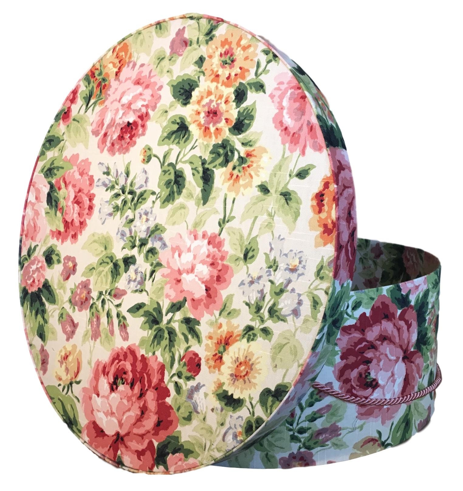 Extra Large 18” Hat Box in Pink Scroll Floral on Cream, Decorative Covered Hat  Boxes, Round Storage Box, Keepsake Boxes with Lid, Nesting