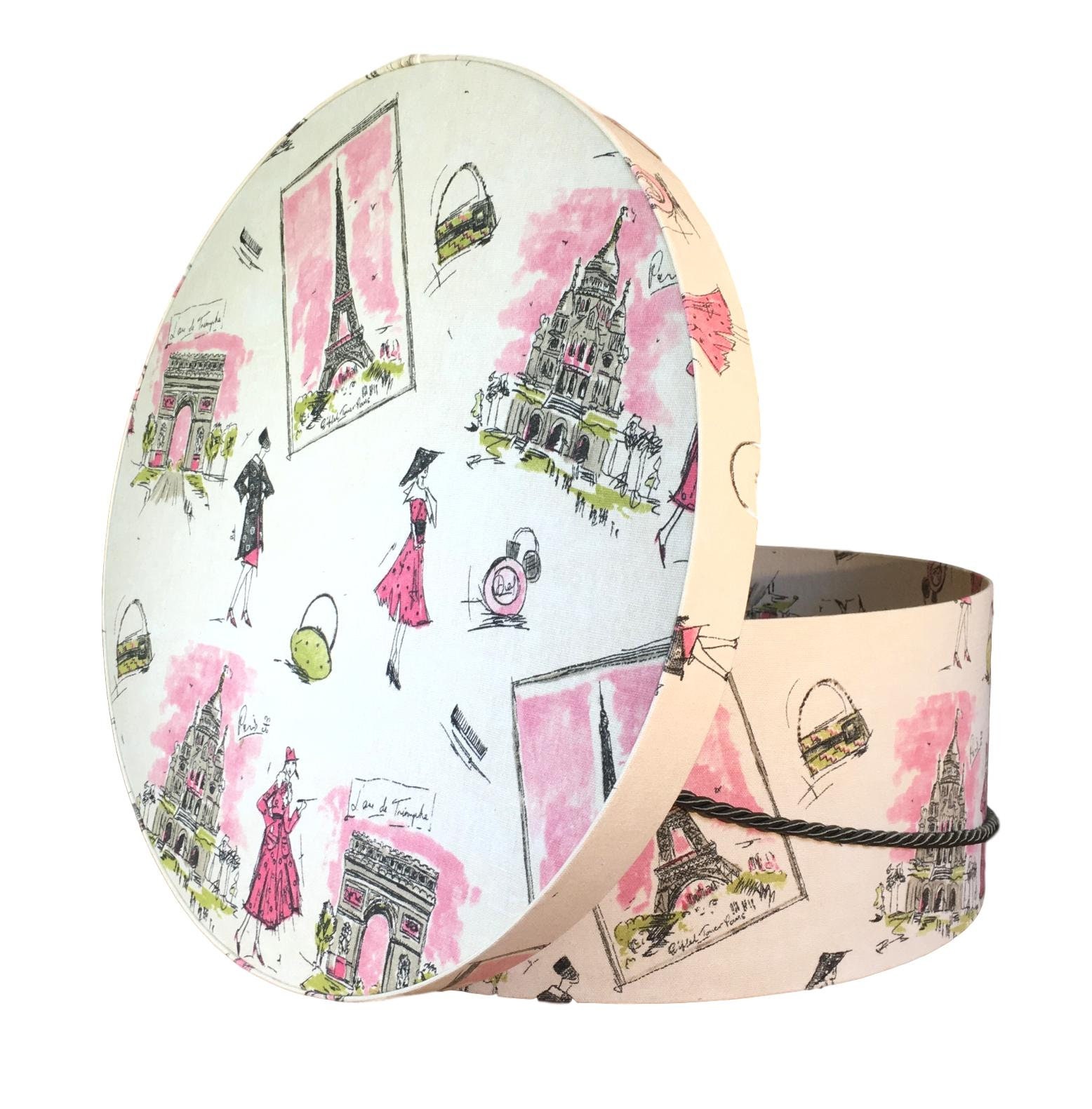 Large 17” Hat Box in French Paris Fashion Fabric