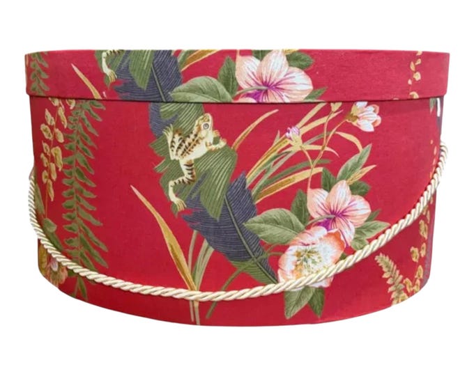 Large 17”X8” Hat Box in Coral Tropical Floral Fabric