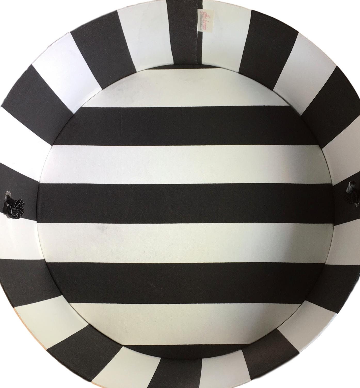 Large 17” Hat Box in Black and White Stripe Fabric