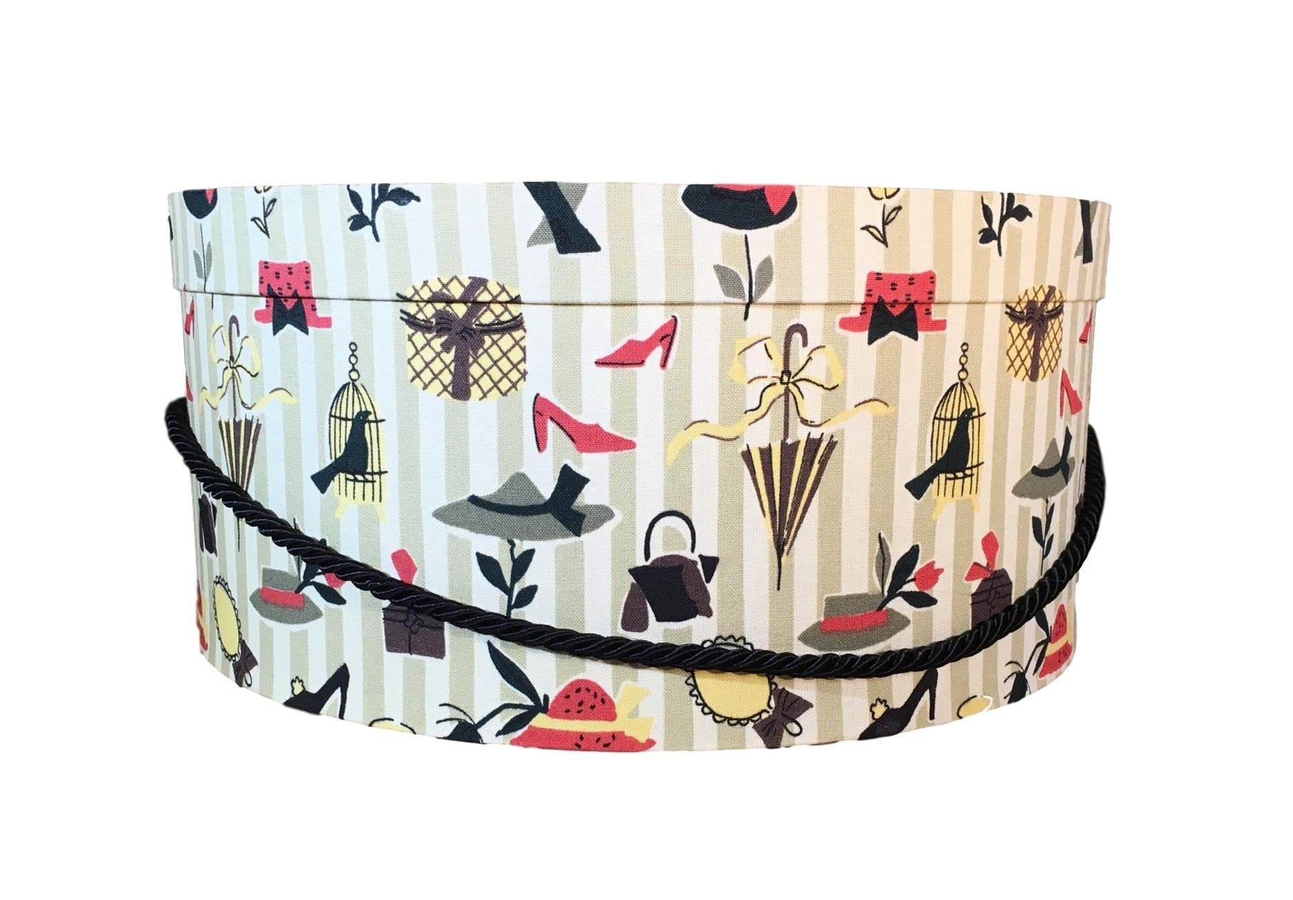 Large 16” Hat Box in Fun Vintage Women’s Accessories Fabric