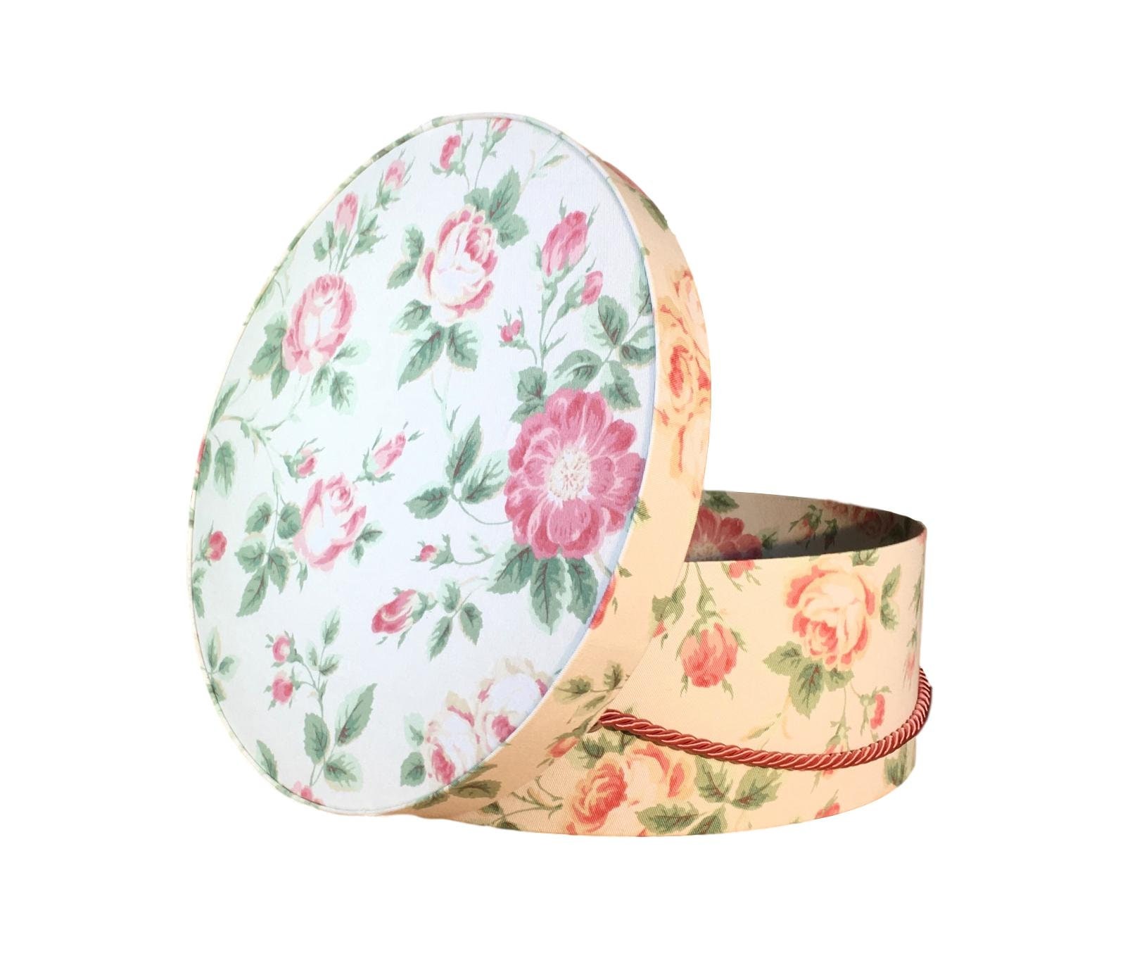 13” Hat Box in Pink and White Floral Fabric
