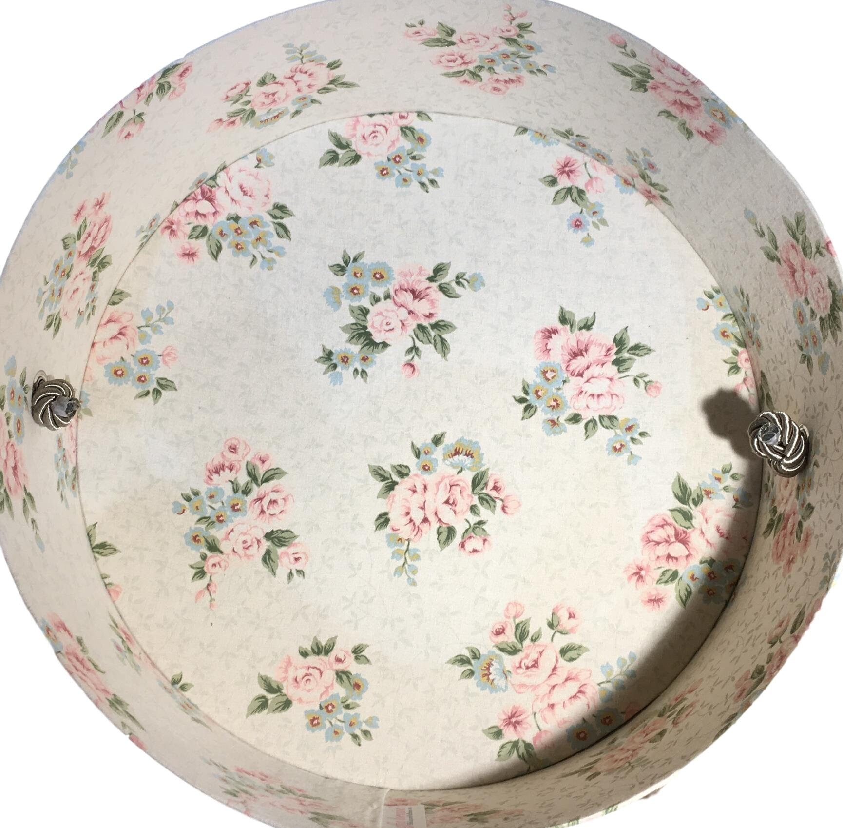 Large 15” Hat Box in Vintage Floral Fabric, Decorative Fabric Covered Hat Boxes, Round Storage