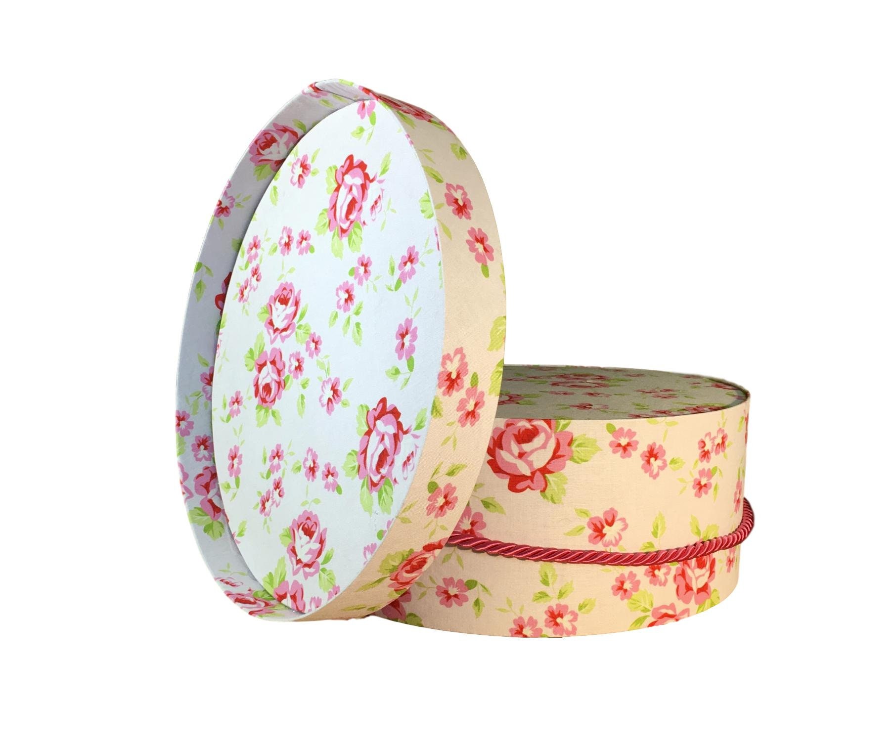12” Hat Box in Pink Floral Fabric