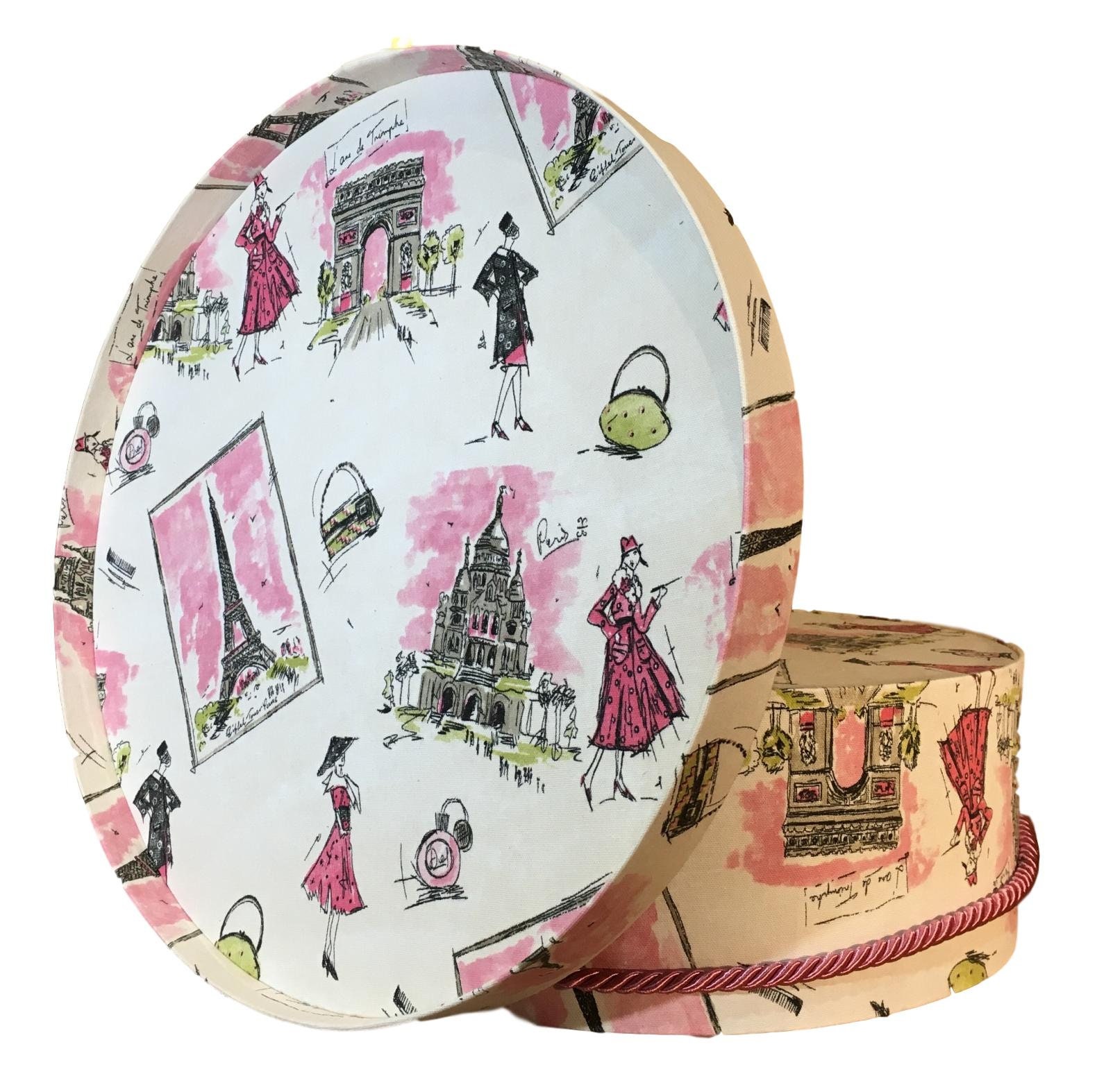 Large 17” Hat Box in French Paris Fashion Fabric