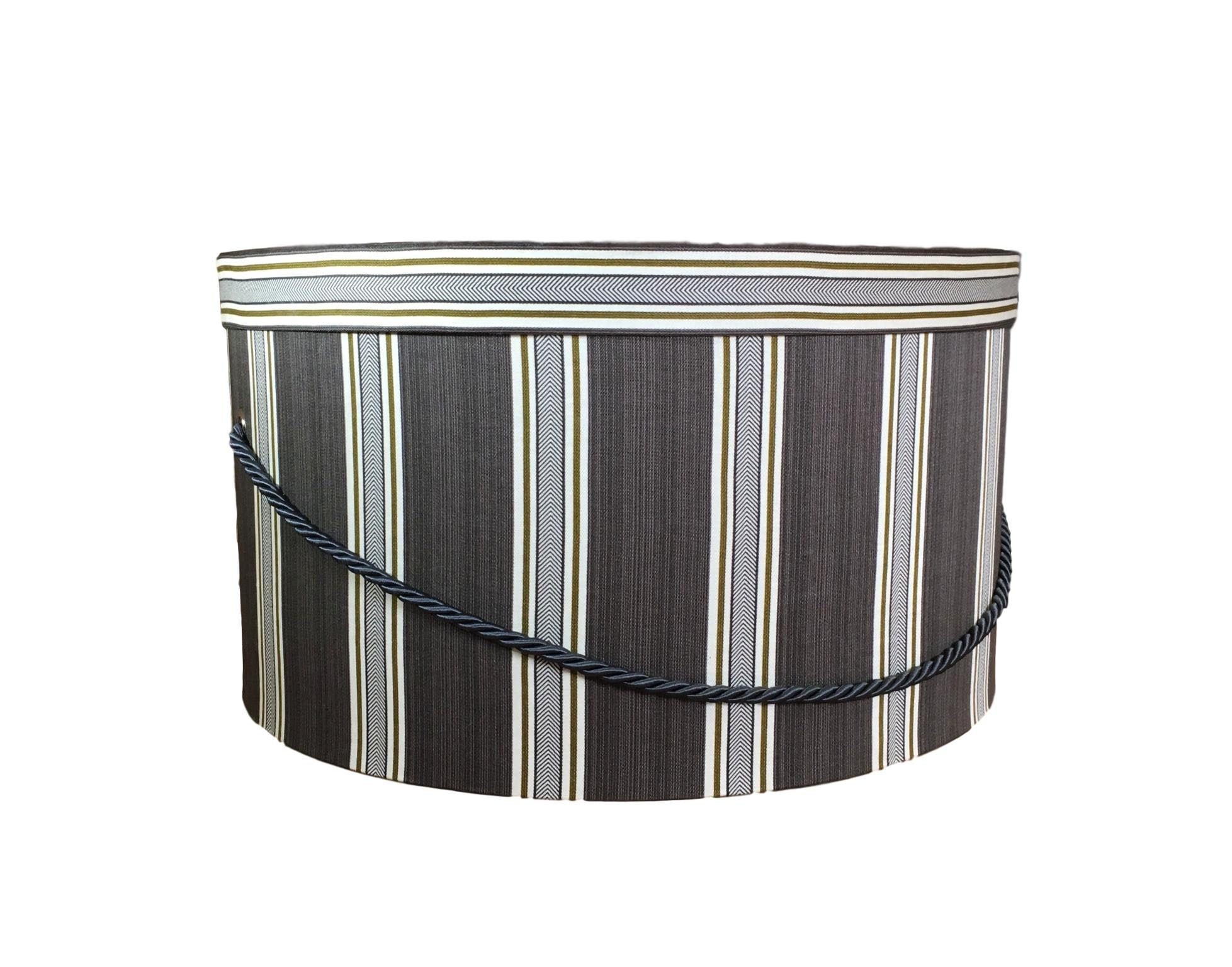 17” Men’s Hat Box in Grey Striped Fabric