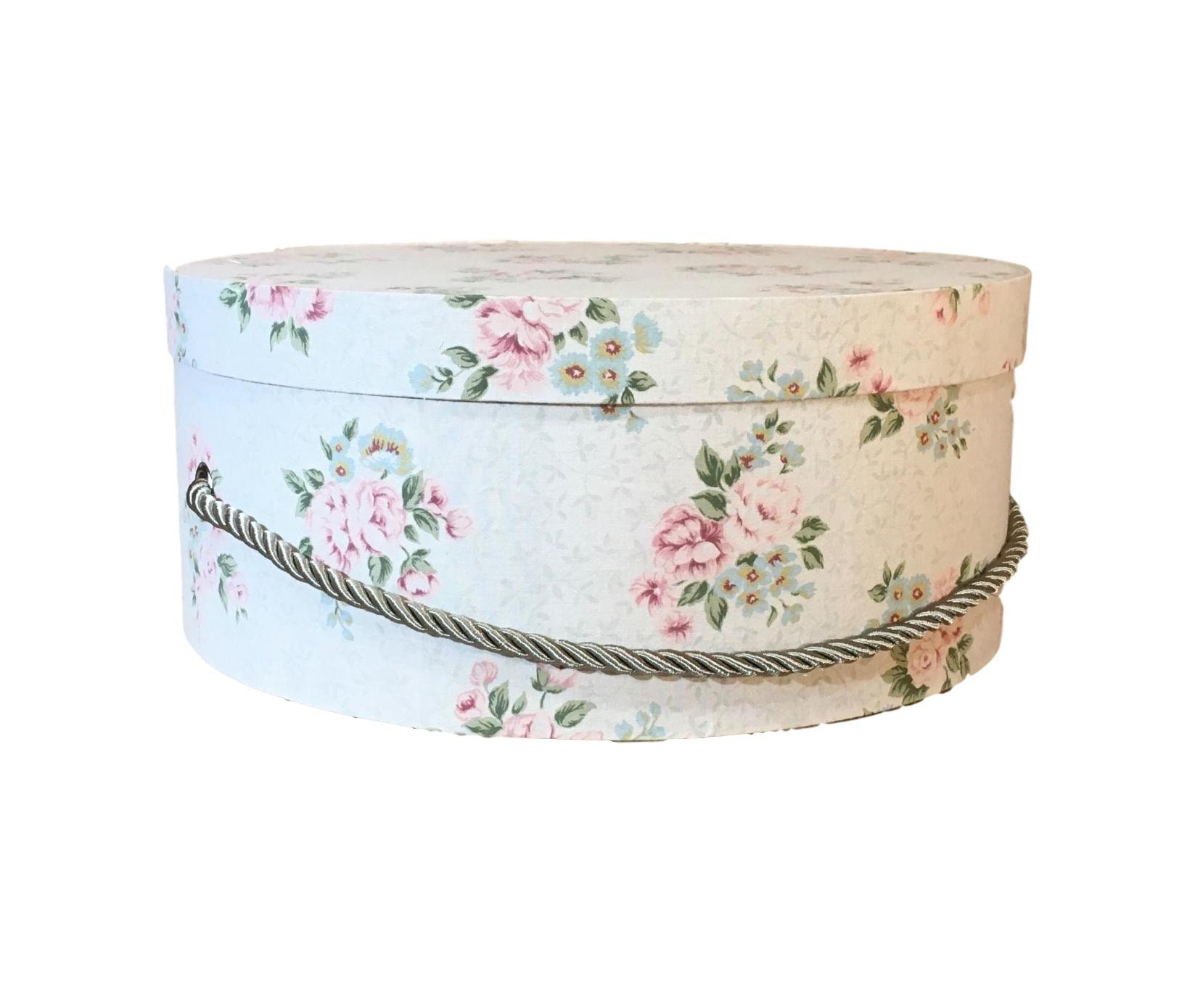 Large 15” Hat Box in Vintage Floral Fabric, Decorative Fabric Covered