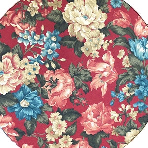 Extra Large 20X9 Hat Box in Red, Blue, Green, Ecru Floral Fabric image 4