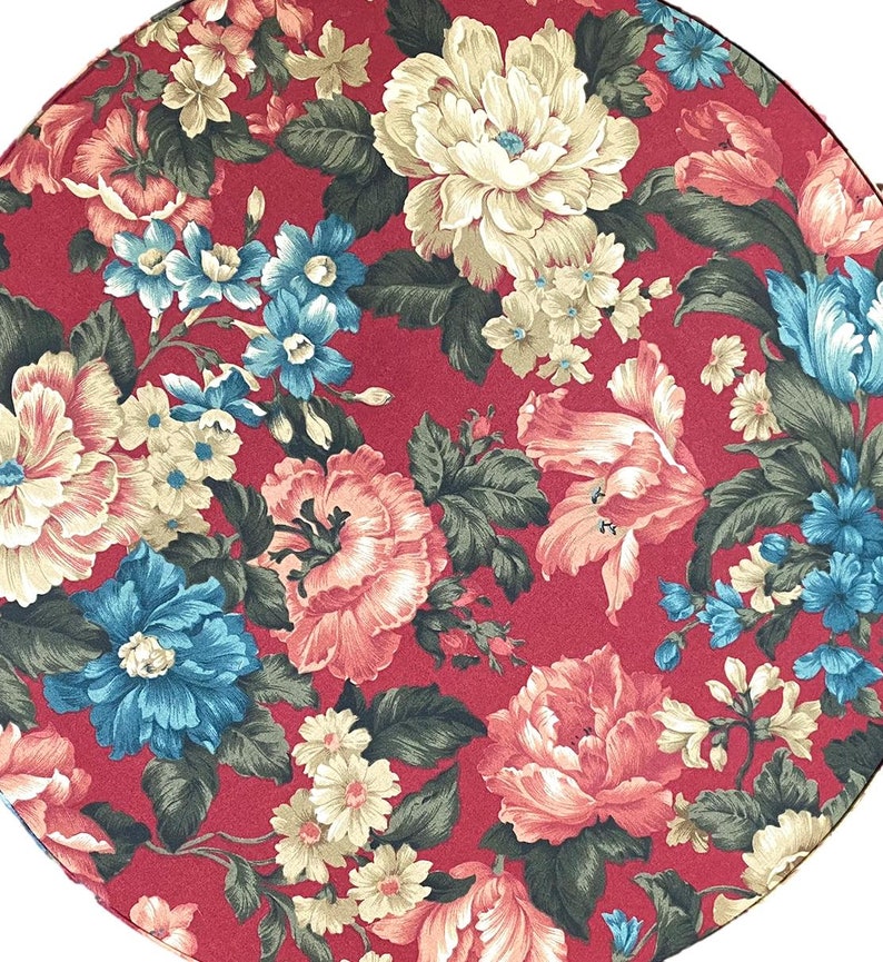 Extra Large 20X9 Hat Box in Red, Blue, Green, Ecru Floral Fabric image 4