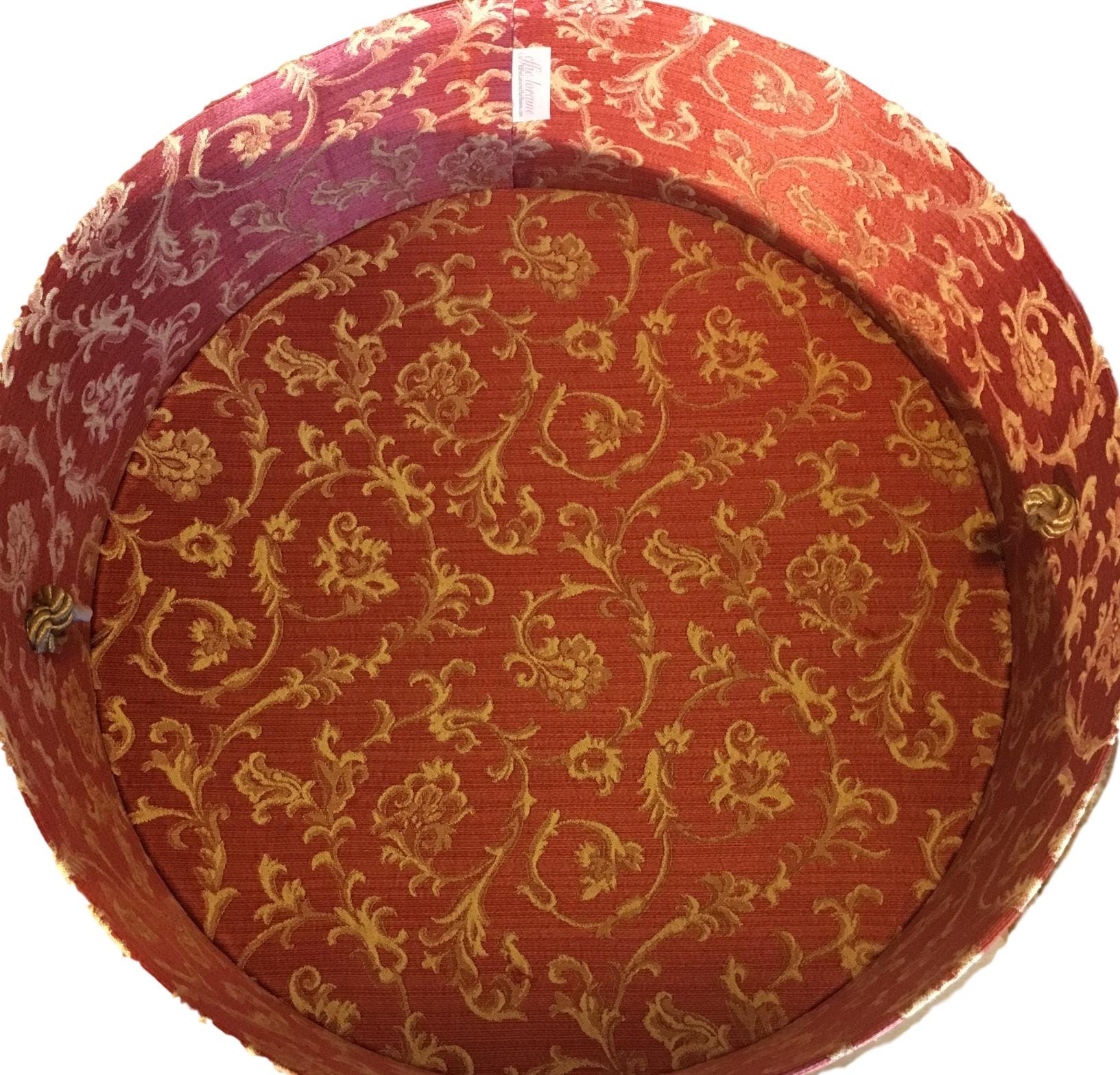 Extra Large 19” Hat Box in Red and Gold, Decorative Fabric Covered Hat
